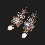 Crystal Pearl Skull Beetle Earrings - Ultra-Glam Edition