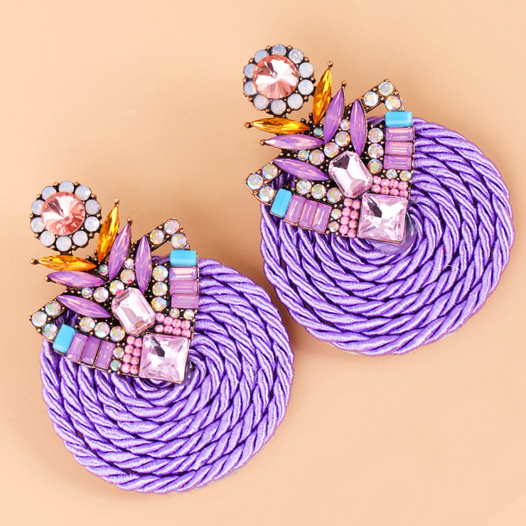 New - Crystal Purple Disc Earrings - Ultra-Glam Edition - Wedding Edition