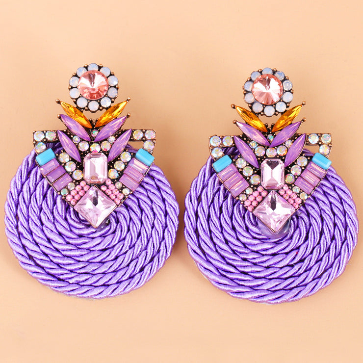 New - Crystal Purple Disc Earrings - Ultra-Glam Edition - Wedding Edition