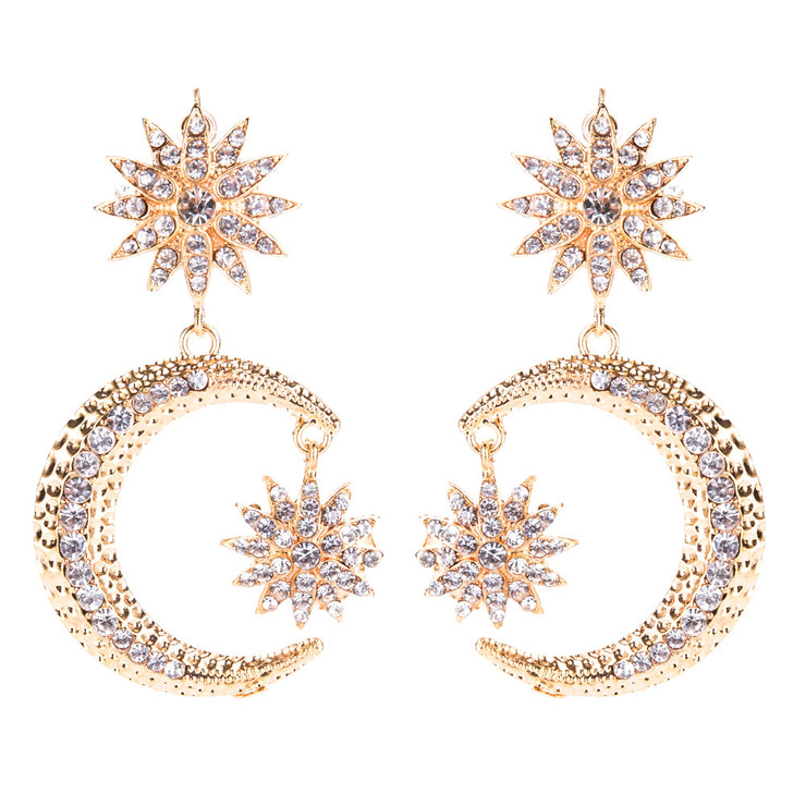 Crystal Star Moon Drop Earrings - Ultra-Glam Edition