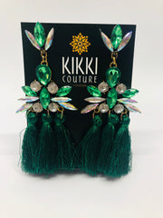 Green Crystal Tassel Earrings - Ultra-Glam Edition