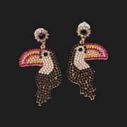 Crystal Toucan Bird Drop Earrings - Ultra-Glam Edition
