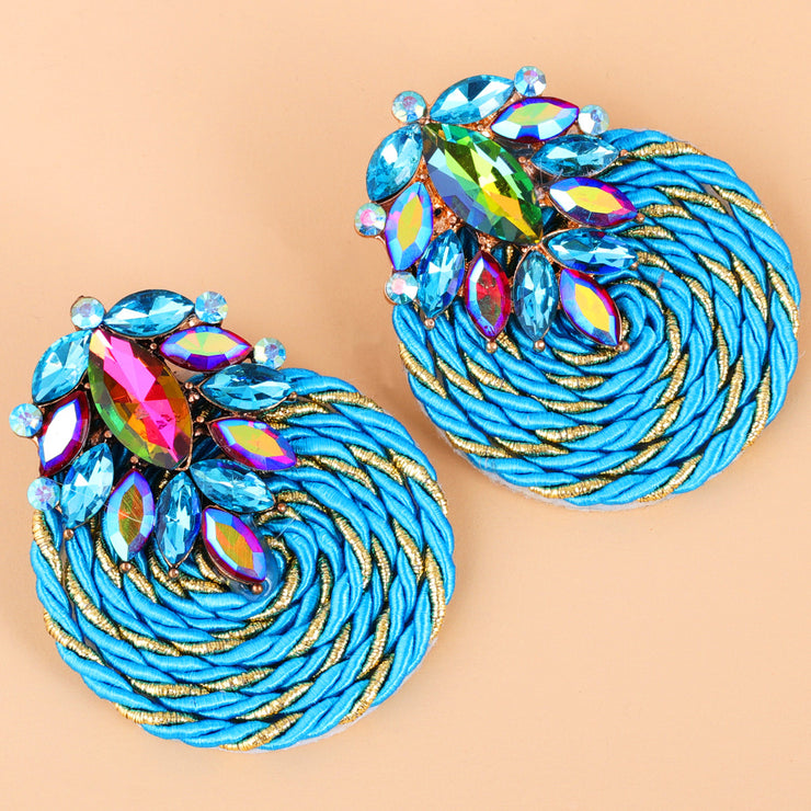 New - Crystal Turquoise Disc Swirl Earrings - Wedding Edition - Ultra-Glam Edition