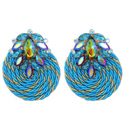 New - Crystal Turquoise Disc Swirl Earrings - Wedding Edition - Ultra-Glam Edition