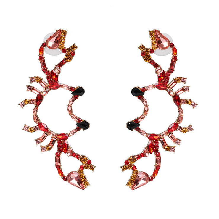 Red Crystal Crab Drop Earrings - Ultra-Glam Edition