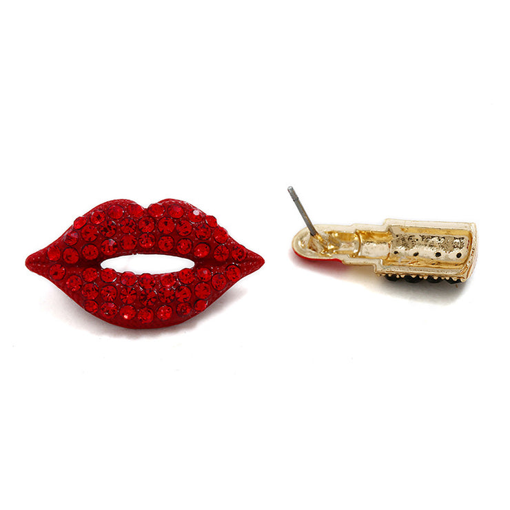 Red Lips And Lipstick Crystal Earrings - Ultra-Glam Edition - Kikki Couture