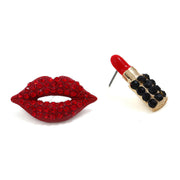Red Lips And Lipstick Crystal Earrings - Ultra-Glam Edition - Kikki Couture