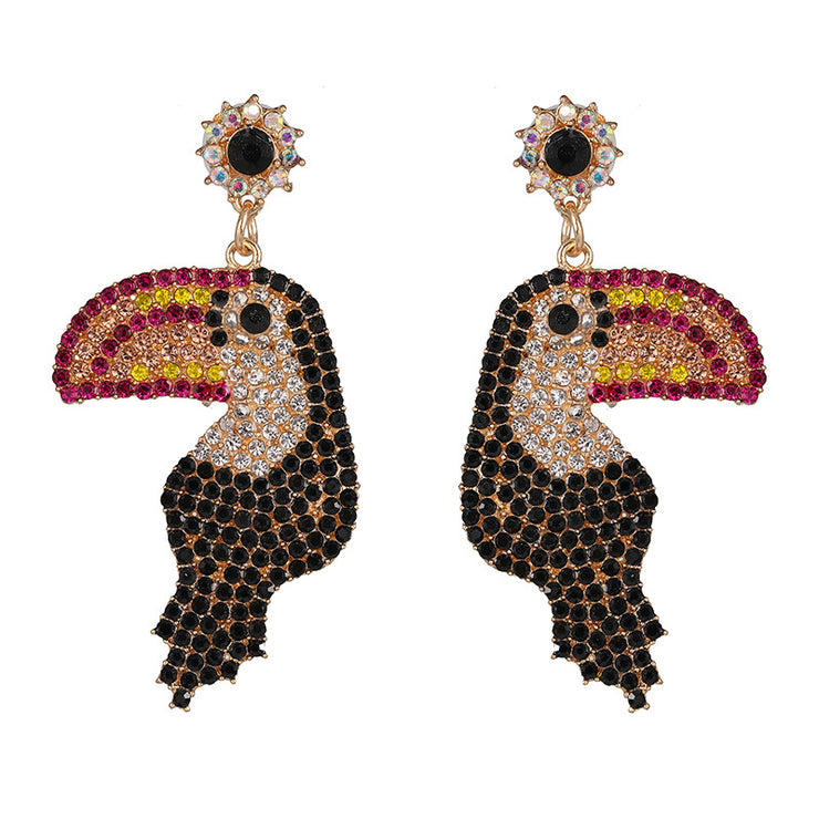 Crystal Toucan Bird Drop Earrings - Ultra-Glam Edition