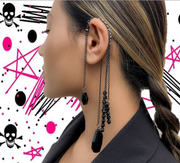New - Dark Punk Hanging Crystal Tassel Ear Hook Earrings  - Body Jewellery - Ultra-Glam Edition