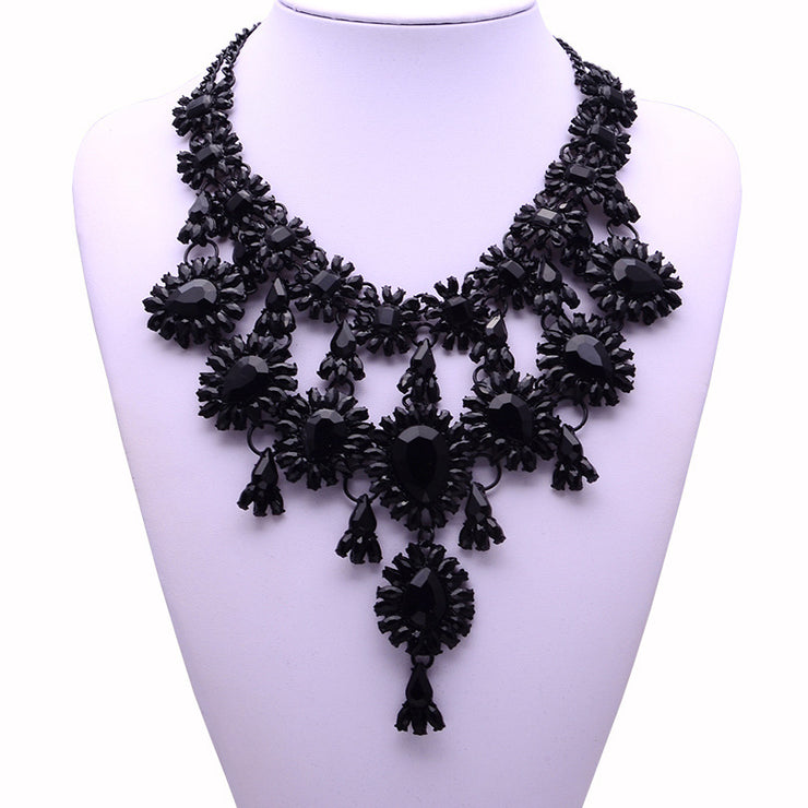 Black Diamond Studded Statement Necklace - Ultra-Glam Edition