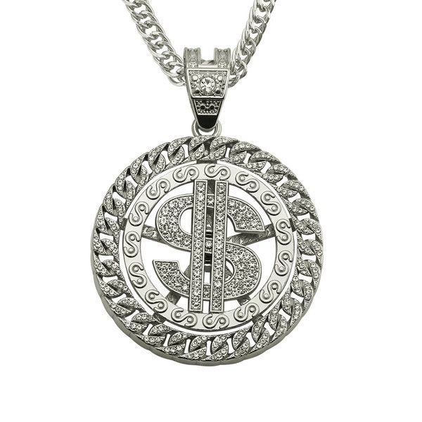 New - Dollar Silver Chain Pendant Necklace - Drag King Edition - Ultra-Glam Edition