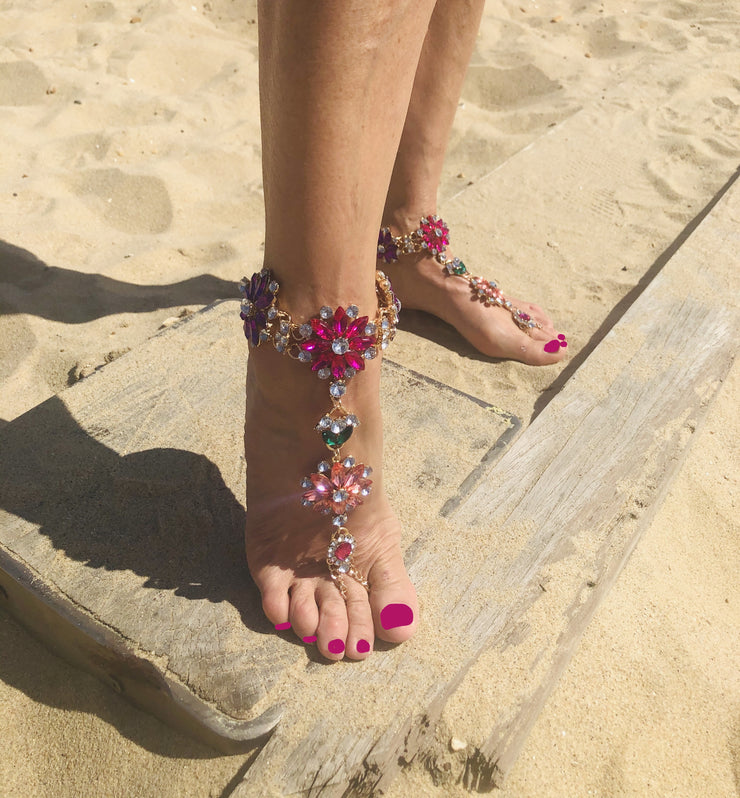 New - Crystal Flower Barefoot Sandals - Body Jewellery - Wedding Edition - Holiday Edition - Ultra Glam Edition
