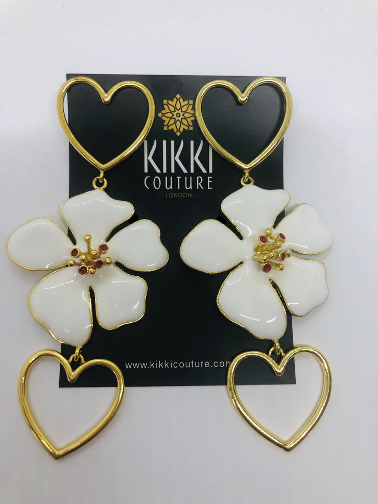 Floral Statement Heart Drop Earrings - Ultra-Glam Edition - Wedding Edition