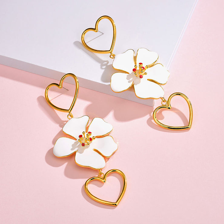 Floral Heart Drop Earrings - Ultra-Glam Edition - Wedding Edition