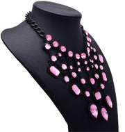 Pink Gemstone Drop Statement Necklace - Ultra-Glam Edition