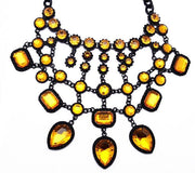 Gold Gemstone Drop Statement Necklace - Ultra-Glam Edition