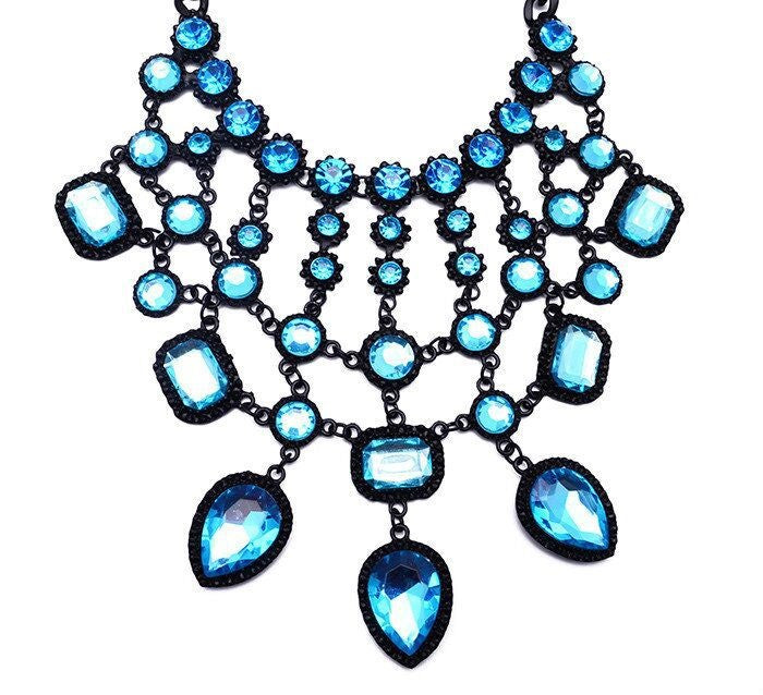 Turquoise Gemstone Drop Statement Necklace - Ultra-Glam Edition