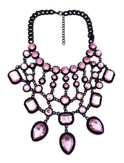 Pink Gemstone Drop Statement Necklace - Ultra-Glam Edition