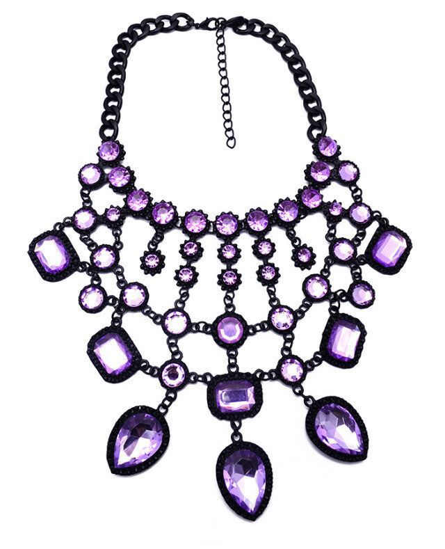 Purple Gemstone Drop Statement Necklace - Ultra-Glam Edition