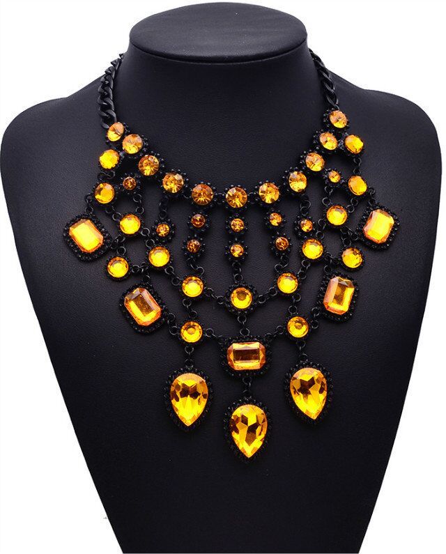 Gold Gemstone Drop Statement Necklace - Ultra-Glam Edition