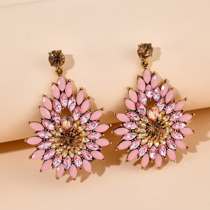 Pink Geometric Floral Drop Earrings - Ultra- Glam Edition