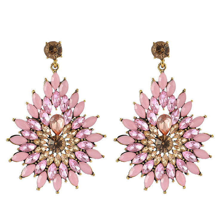 Pink Geometric Floral Drop Earrings - Ultra- Glam Edition