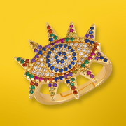 Gold Colourful Crystal Eye Ring - Ultra-Glam Edition