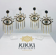 Gold Crystal Evil Eye Drop Earrings - Ultra-Glam Edition