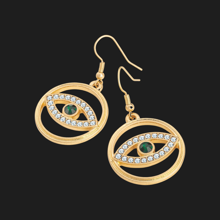 Gold Crystal Evil Eye Earrings - Holiday Edition