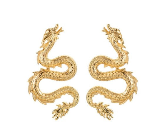 New - Gold Dragon Drop Earrings - Ultra-Glam Edition