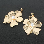 Gold Flower Pearl Drop Earrings - Ultra-Glam Edition