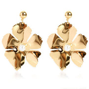 Gold Flower Pearl Drop Earrings - Ultra-Glam Edition