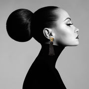 Gold Leopard Head Black Tassel Earrings - Ultra-Glam Edition