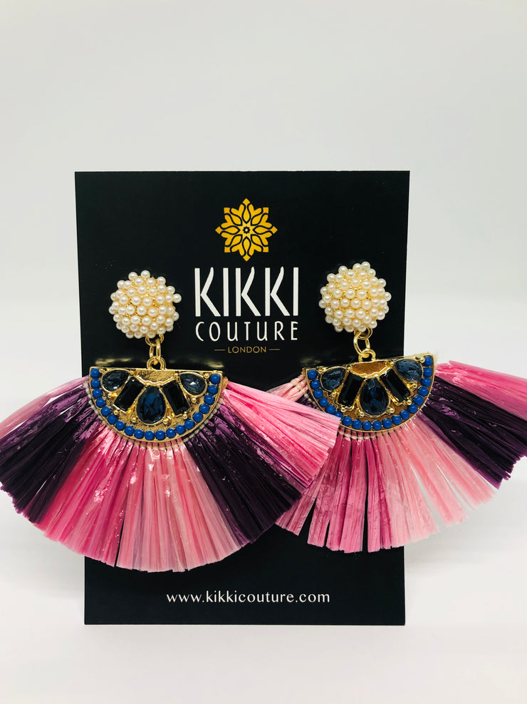 Pink Fan Drop Earrings - Ultra-Glam Edition