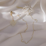 Pearl Heart & Pearl Chain Hairclip Stud Earrings - Wedding Edition