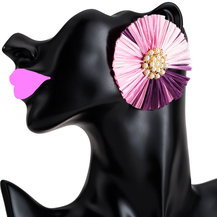 Pink Flower Fan Earrings - Ultra-Glam Edition