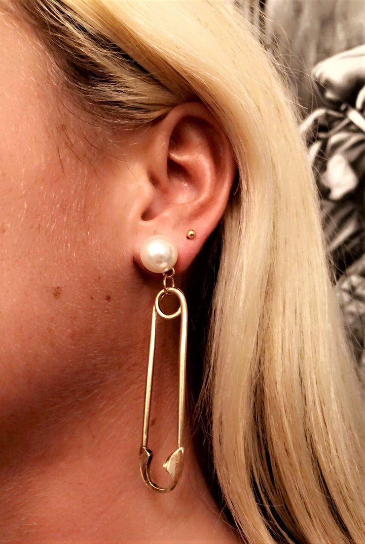 Oversized Safety Pin Drop Earrings - Ultra-Glam Edition