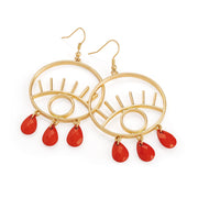 Gold Red Bead Evil Eye Hoop Earrings - Holiday Edition