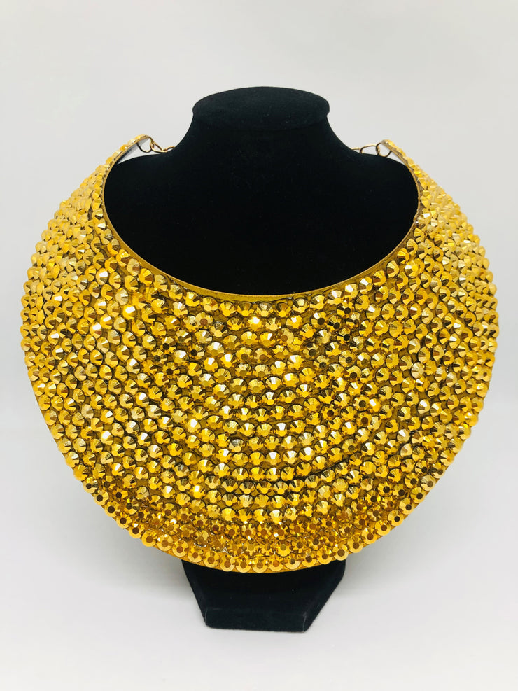 New - Gold Rhinestone Collar Choker Necklace - Ultra-Glam Edition