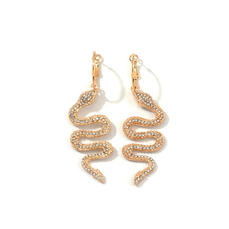 Gold Rhinestone Snake Drop Earrings - Ultra-Glam Edition