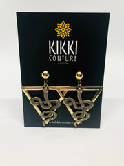 Gold Triangle Snake Drop Earrings - Ultra-Glam Edition
