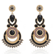 New - Gold & Black Mandala Drop Earrings - Holiday Edition - Wedding Edition - Ultra-Glam Edition