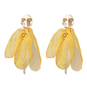 Gold Chiffon Pearl Drop Earrings - Ultra-Glam Edition - Kikki Couture
