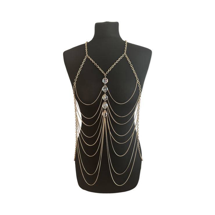 New - Gold & Clear Bead Body Chain - Body Jewellery - Ultra-Glam Edition