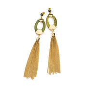 Gold And Green Marble Chain Tassel Earrings - Holiday Edition - Kikki Couture