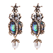 Crystal Pearl Skull Beetle Earrings - Ultra-Glam Edition - Kikki Couture