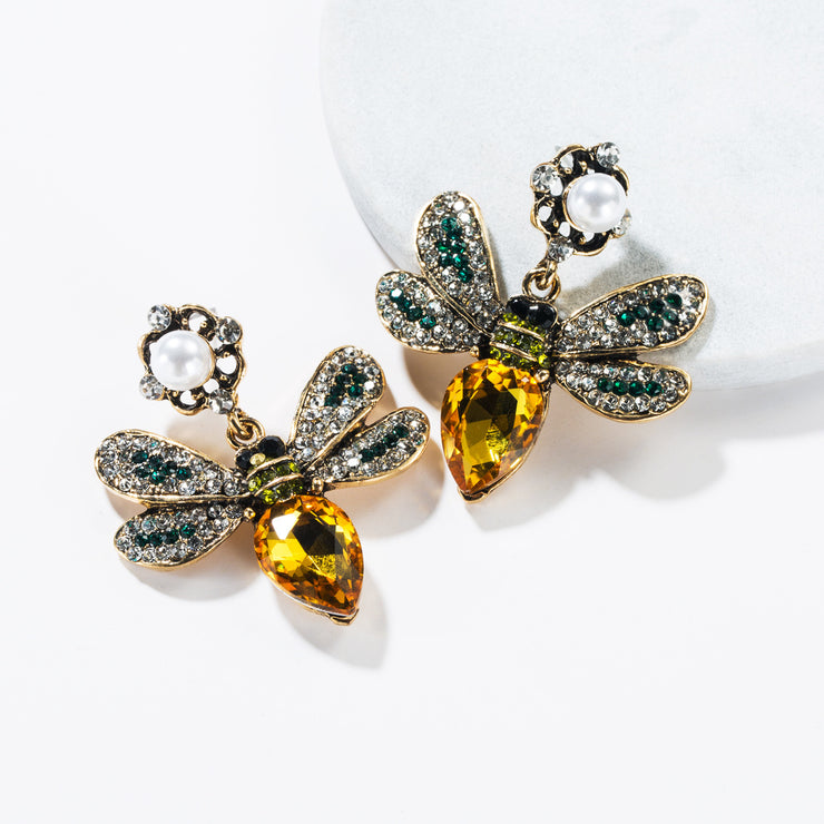 Gold Crystal Pearl Butterfly Drop Earrings - Ultra-Glam Edition