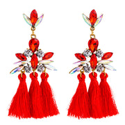 Red Crystal Tassel Drop Earrings - Ultra-Glam Edition - Kikki Couture