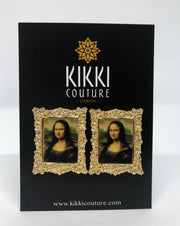 Gold Framed Mona Lisa Earrings - Ultra-Glam Edition