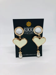 Gold Heart Pearl Drop Earrings - Ultra-Glam Edition